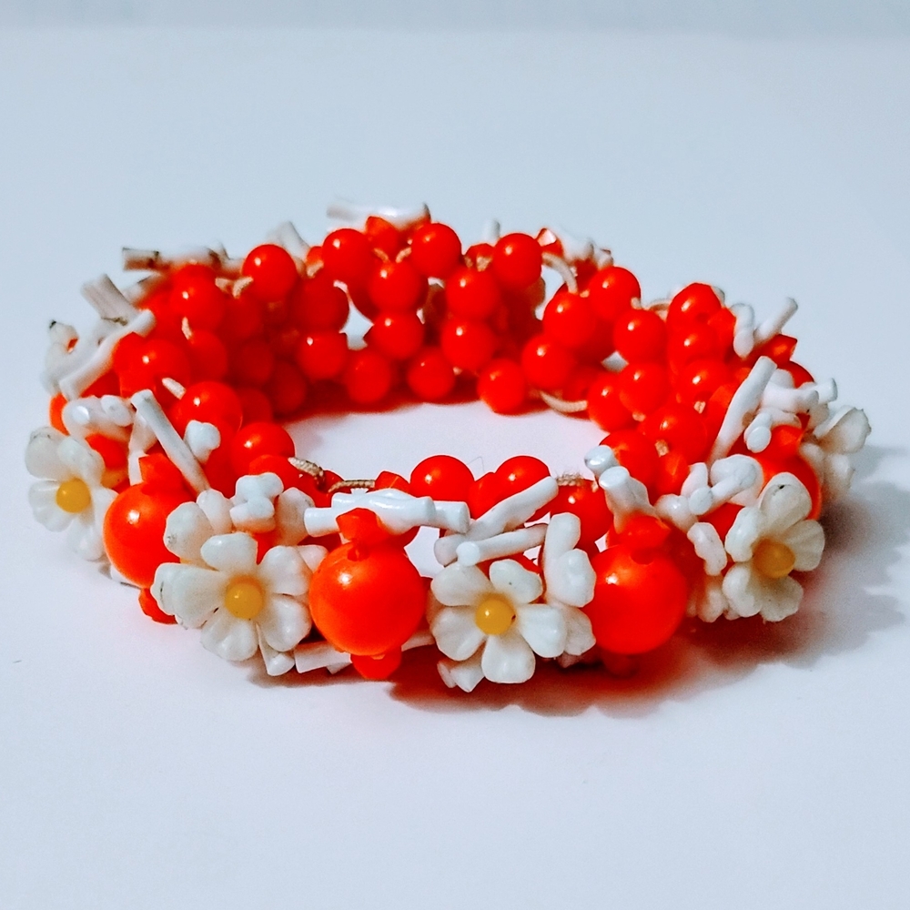 Vibrant Orange and White Floral Bracelet